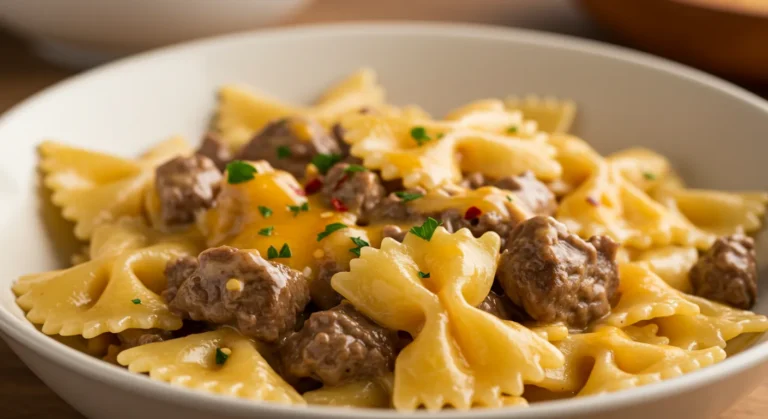 Cheesy Beef and Bowtie Pasta